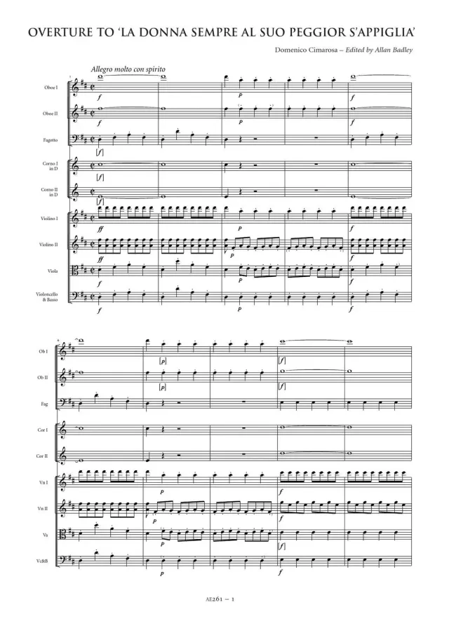 Artaria Cimarosa Overture to La donna sempre al suo peggior s'appiglia Orchesterpartitur