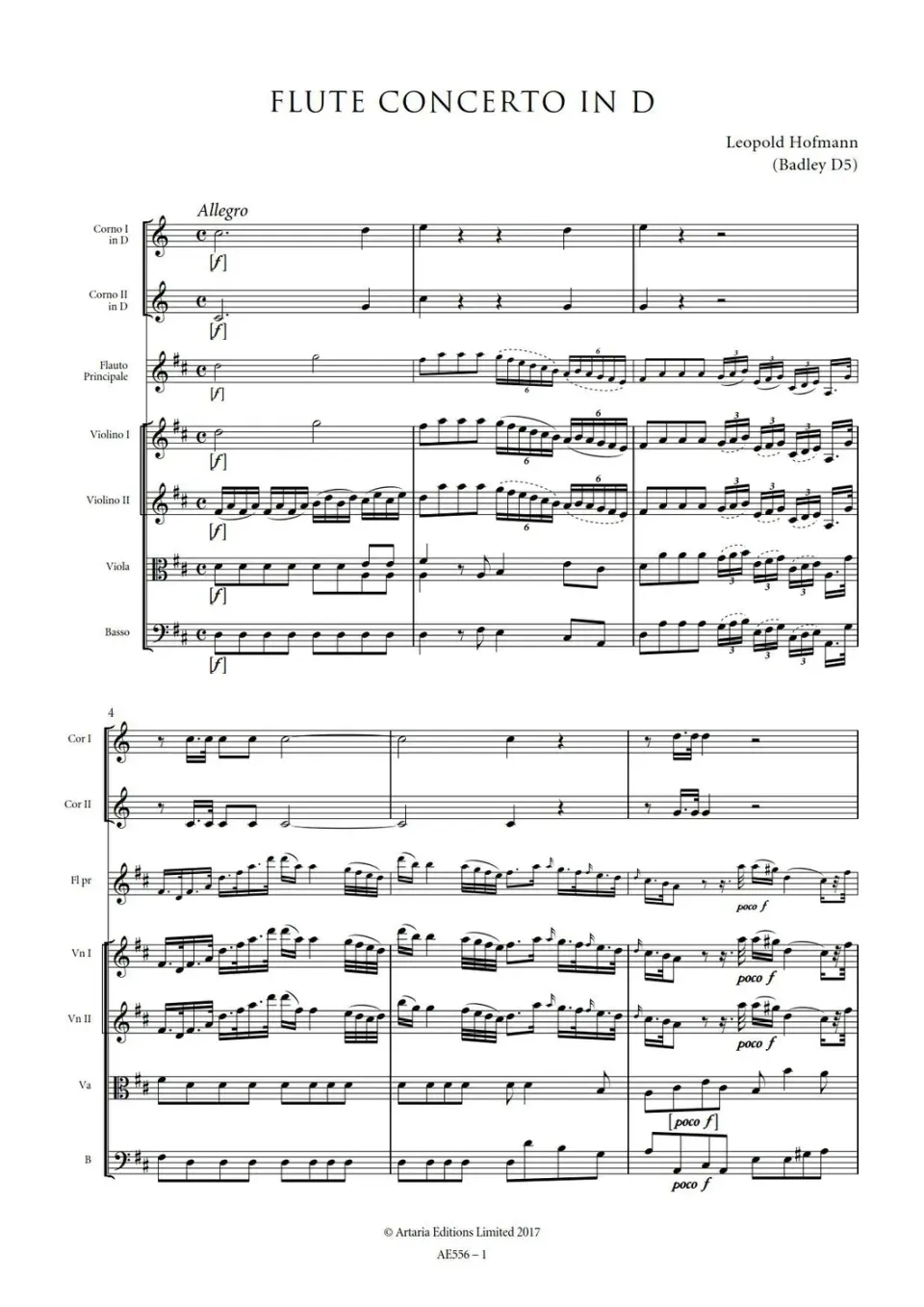 Artaria Hofmann AE556 Flötenkonzert Noten D-Dur