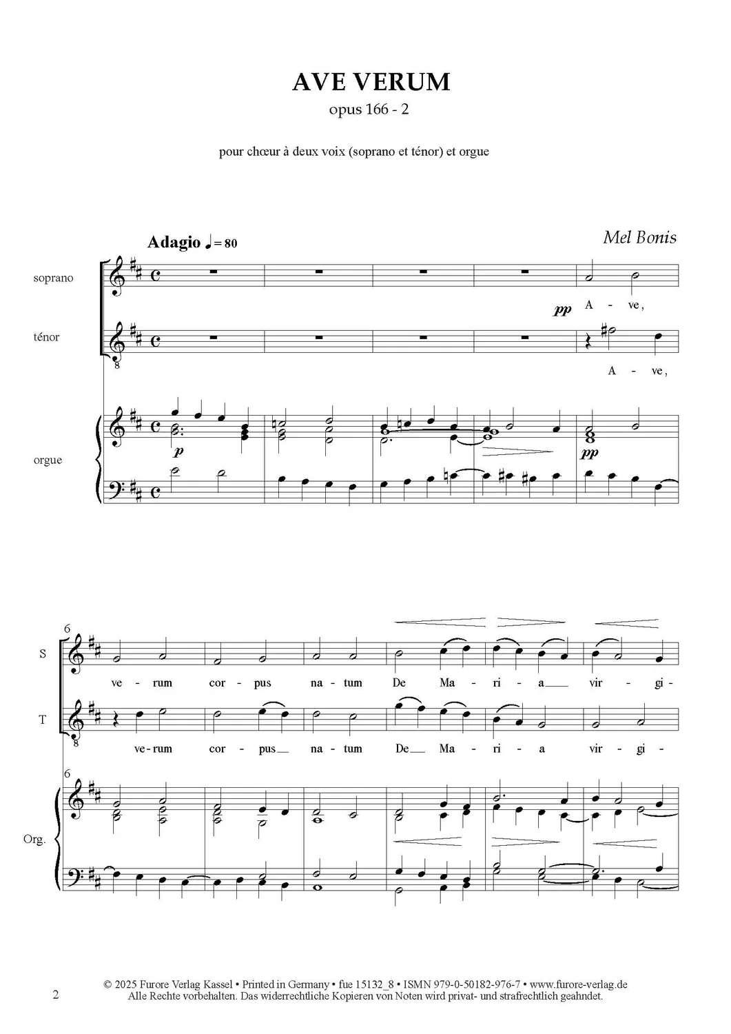 Furore Edition Ave Verum 2-st. Chor Sopran Tenor Orgel