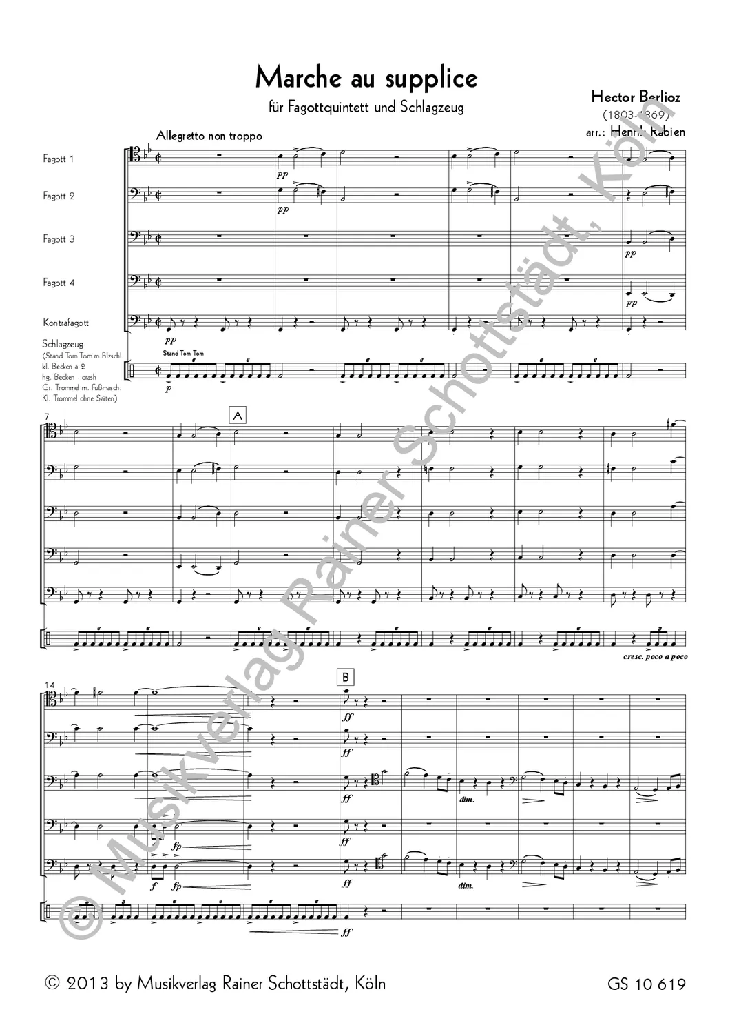 Musikverlag Rainer Schottstädt Marche au Supplice Noten 4 Fagotte