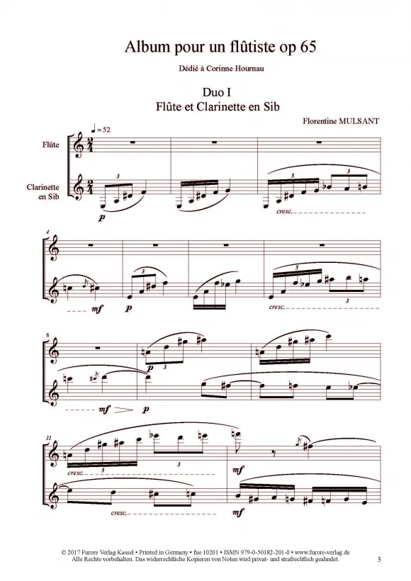 Furore Edition Album pour un flûtiste op. 65 Noten für Flöte und Begleitung