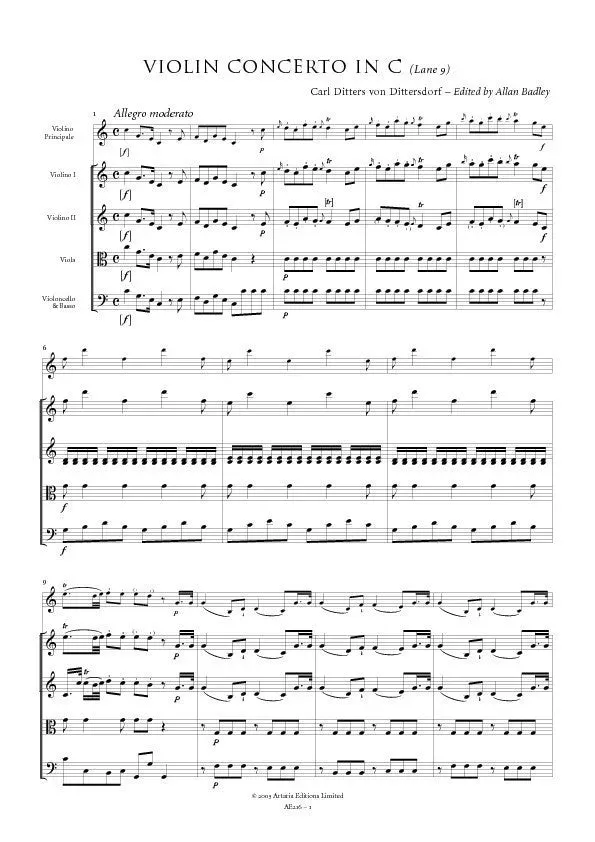 Artaria AE216 Dittersdorf Violinkonzert C-Dur Noten