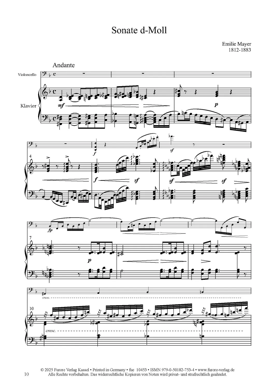 Furore Edition Sonate d-Moll Klavier Violoncello Noten