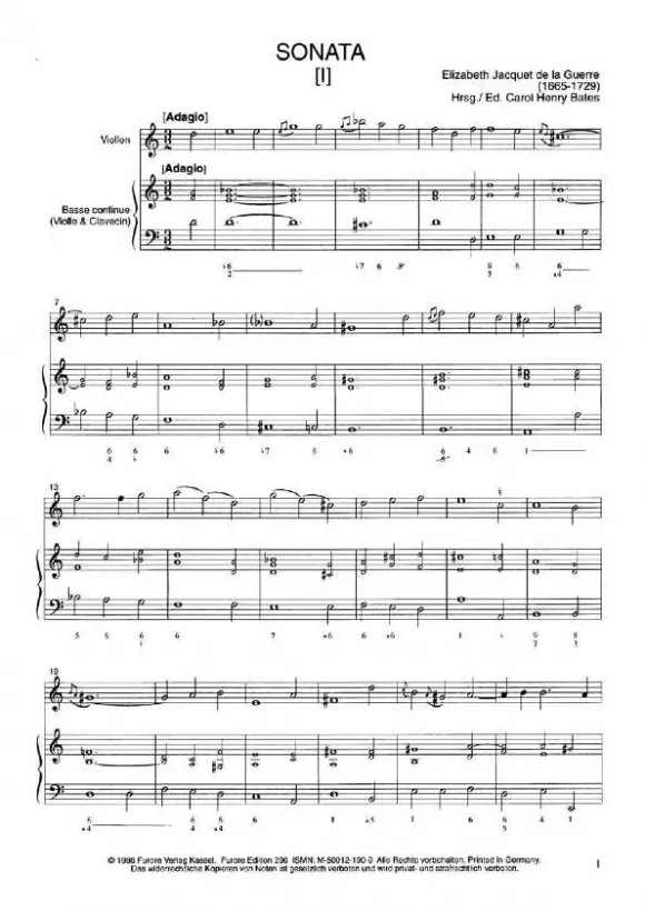 Furore Edition Sonates Vol. 1 Violine Cembalo Noten 1707
