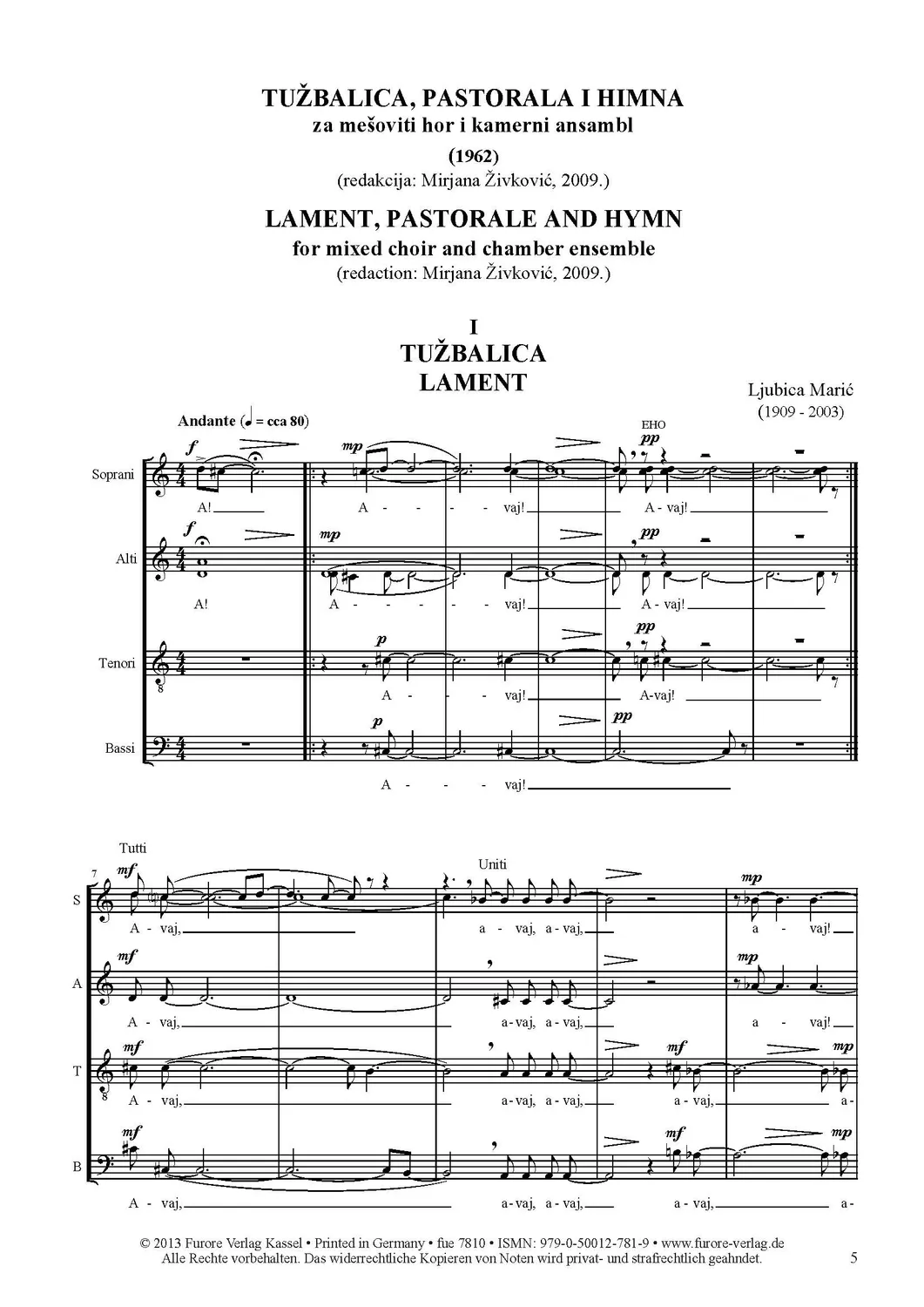 Furore Edition Lament, Pastorale and Hymn Chornoten
