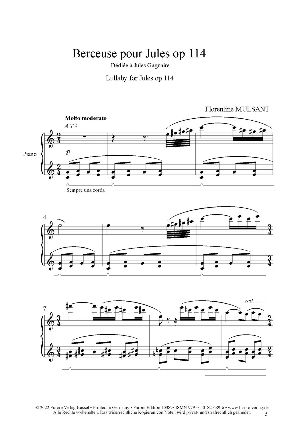 Furore Edition Berceuse pour Jules op. 114 Wiegenlied für Klavier