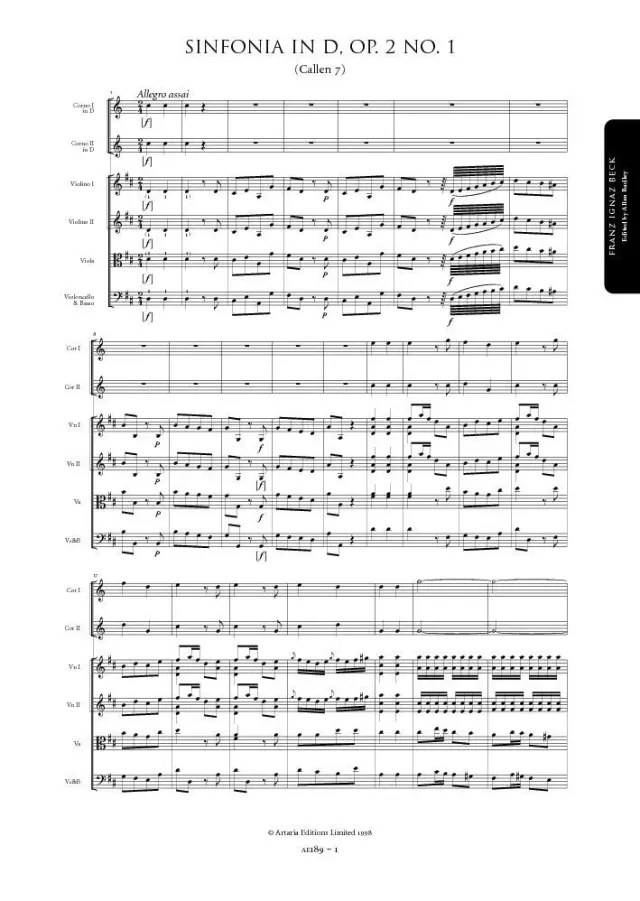 Artaria AE189 Sinfonie D-Dur Op.2 Nr.1 Noten