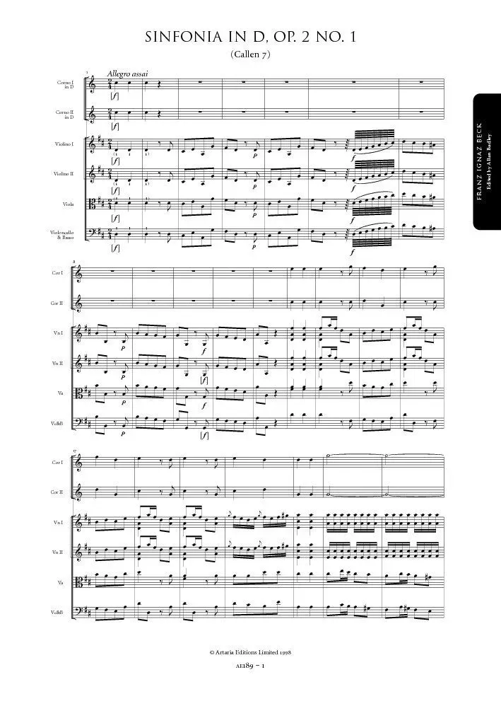 Artaria AE189 Sinfonie D-Dur Op.2 Nr.1 Noten