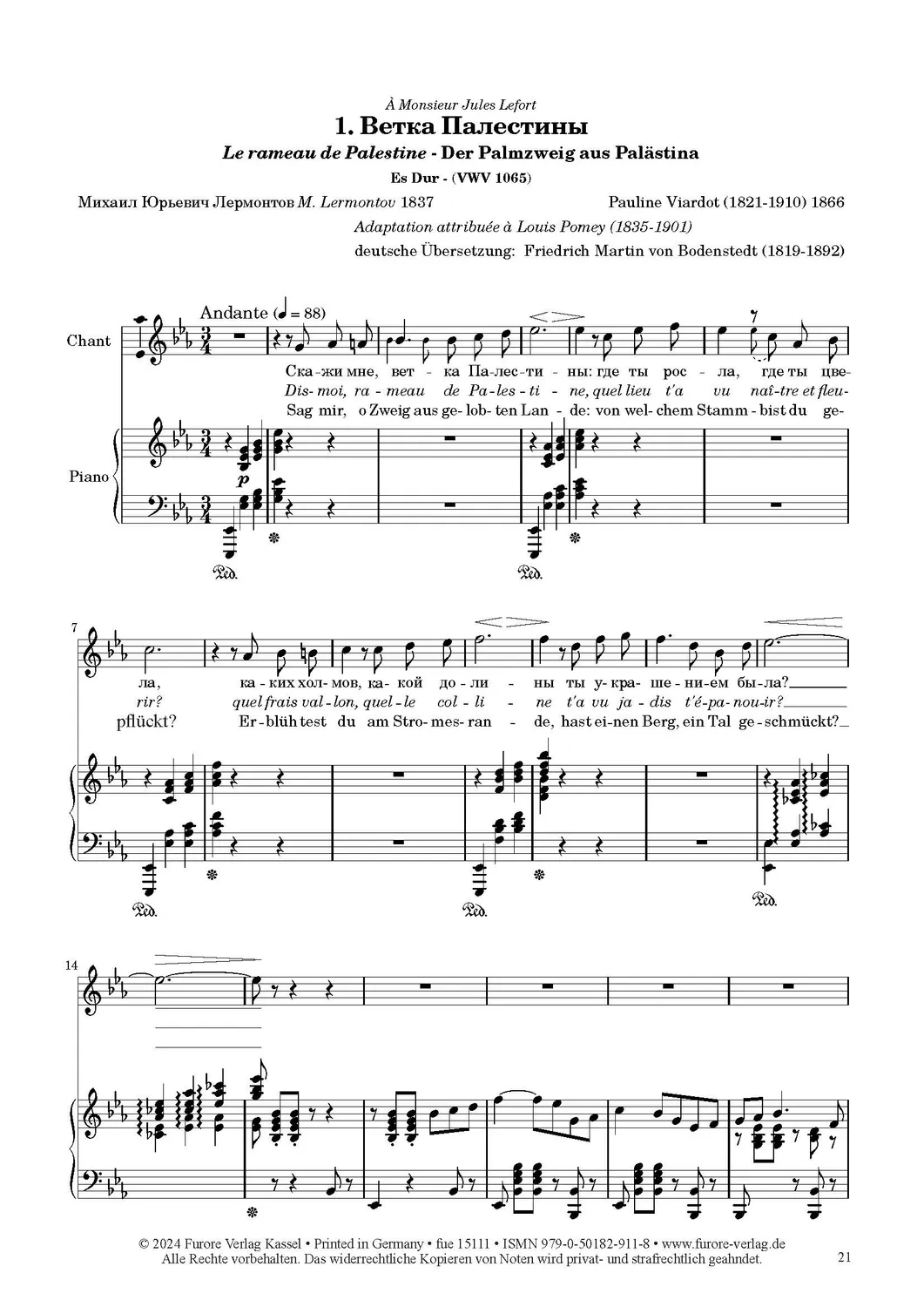 Furore Edition Pauline Viardot singt russische Gedichte Band 1 Noten