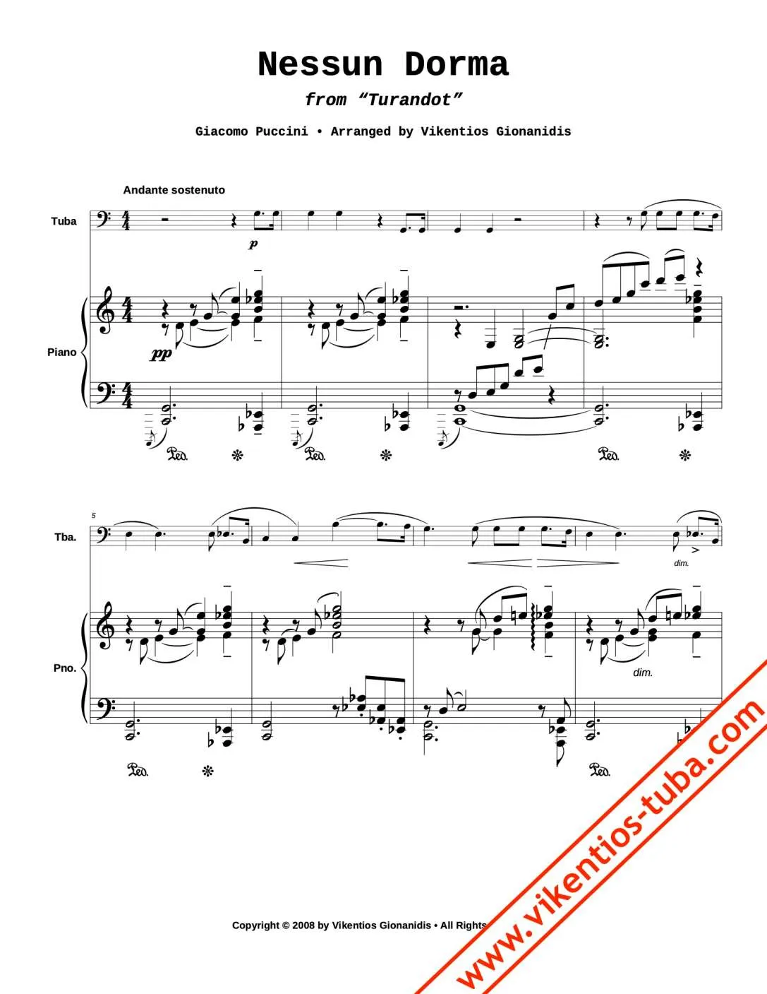 Vikentios Gionanidis Nessun Dorma Puccini Noten