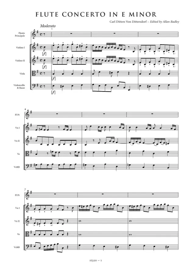 Artaria AE320 Dittersdorf Flötenkonzert e-Moll Partitur