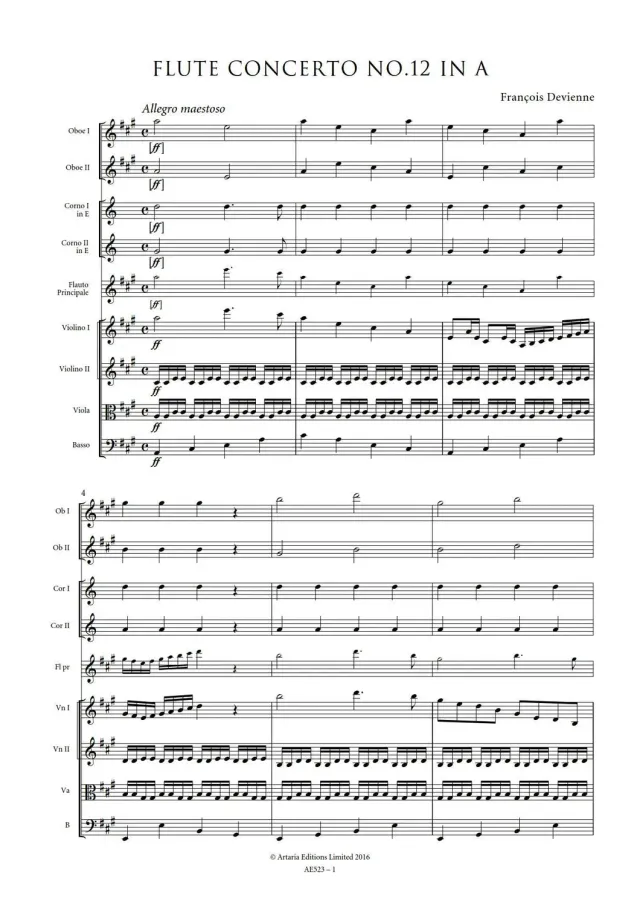 Artaria Devienne Flötenkonzert Nr.12 A-Dur Noten