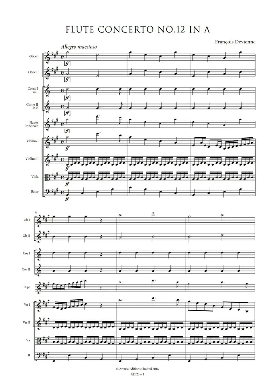 Artaria Devienne Flötenkonzert Nr.12 A-Dur Noten