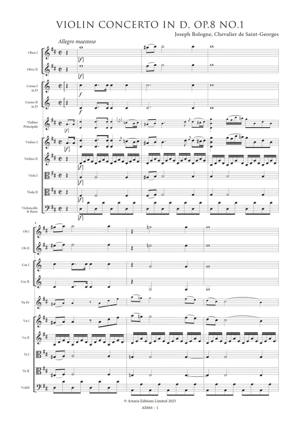 Artaria AE664 Saint-Georges Violinkonzert D-Dur Partitur