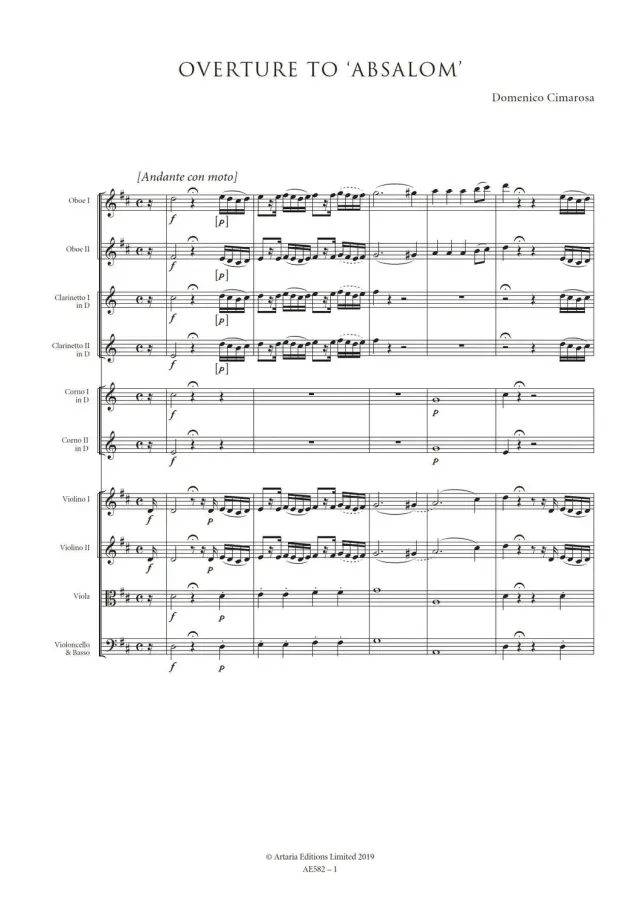 Artaria Cimarosa Ouvertüre Absalom D-Dur Partitur Orchester