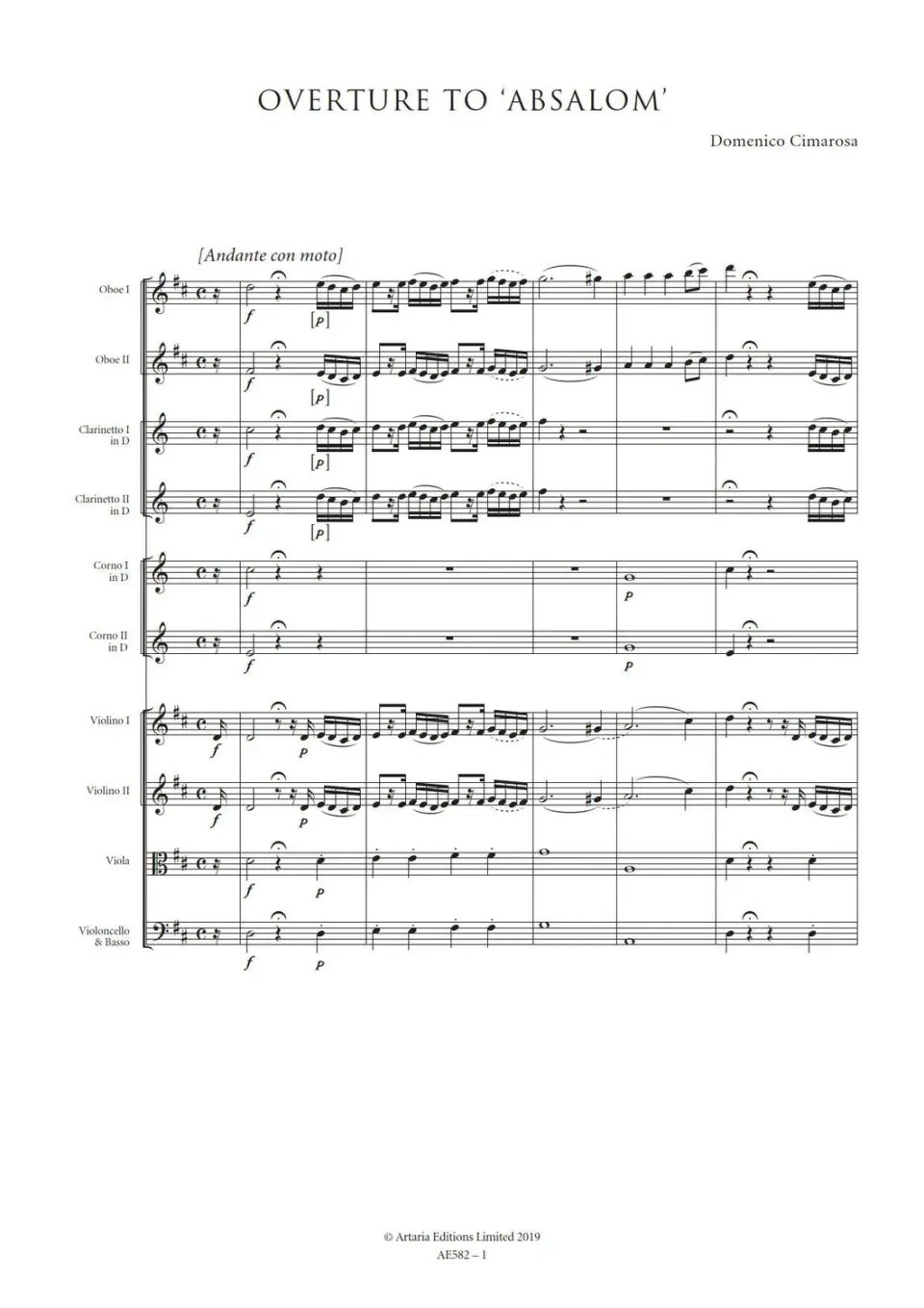 Artaria Cimarosa Ouvertüre Absalom D-Dur Partitur Orchester