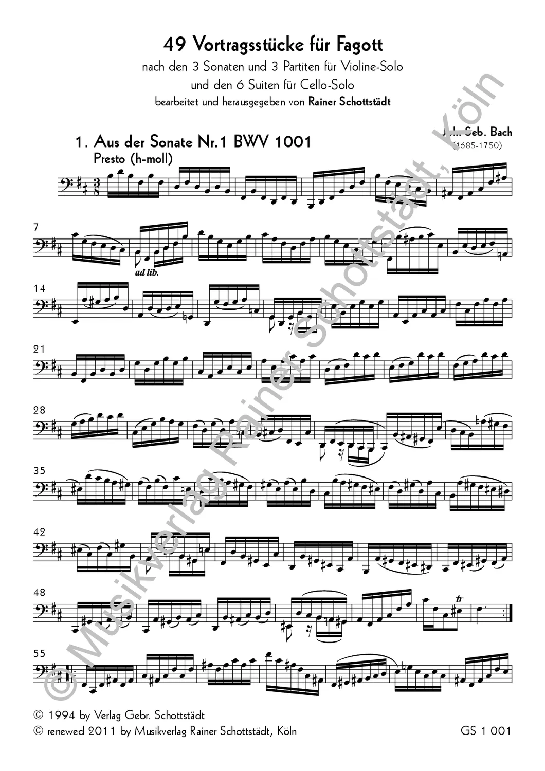 Musikverlag Rainer Schottstädt 49 Vortragsstücke nach Bach Noten