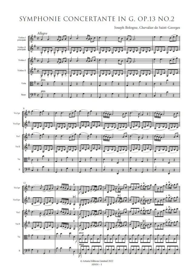 Artaria Symphonie Concertante in G major, Op.13 No.2