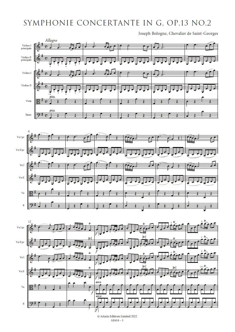 Artaria Symphonie Concertante in G major, Op.13 No.2