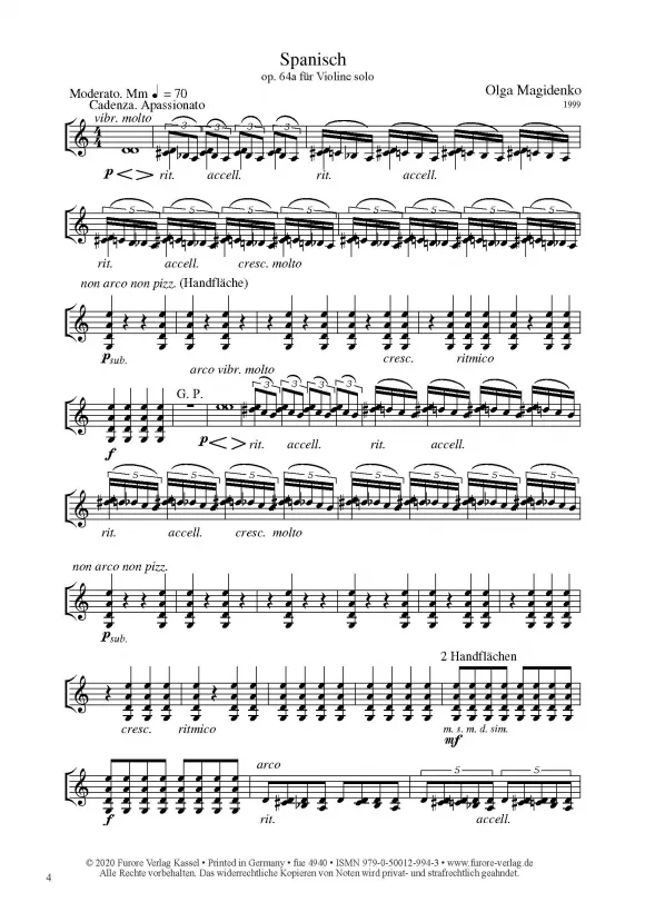 Furore Edition Spanish op. 64a für Violine solo