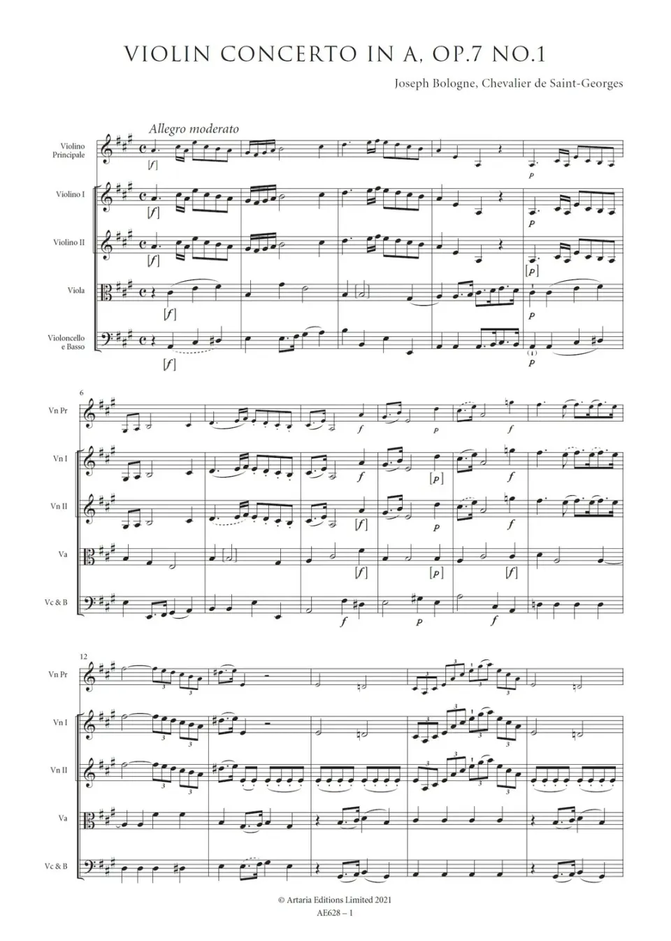 Artaria AE628 Saint-Georges Violinkonzert A-Dur Partitur