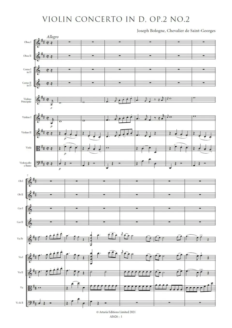 Artaria AE626 Saint-Georges Violinkonzert D-Dur Partitur