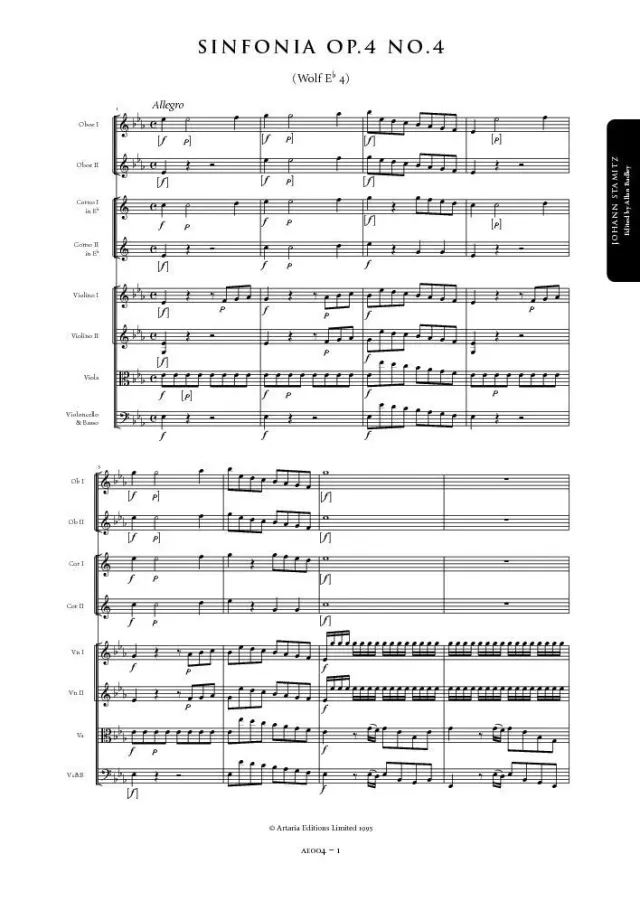 Artaria AE004 Stamitz Sinfonie Es-Dur Op.4 Nr.4 Noten