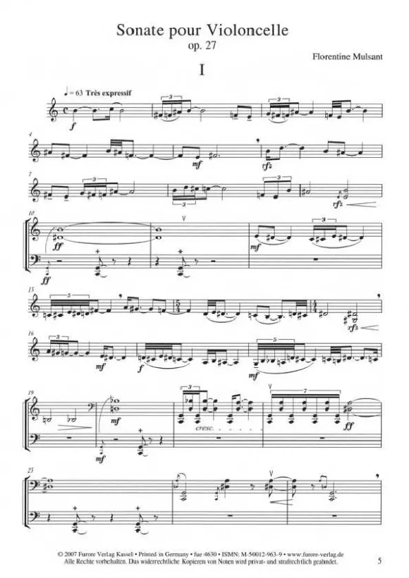 Furore Edition Sonate op. 27 Violoncello solo Noten