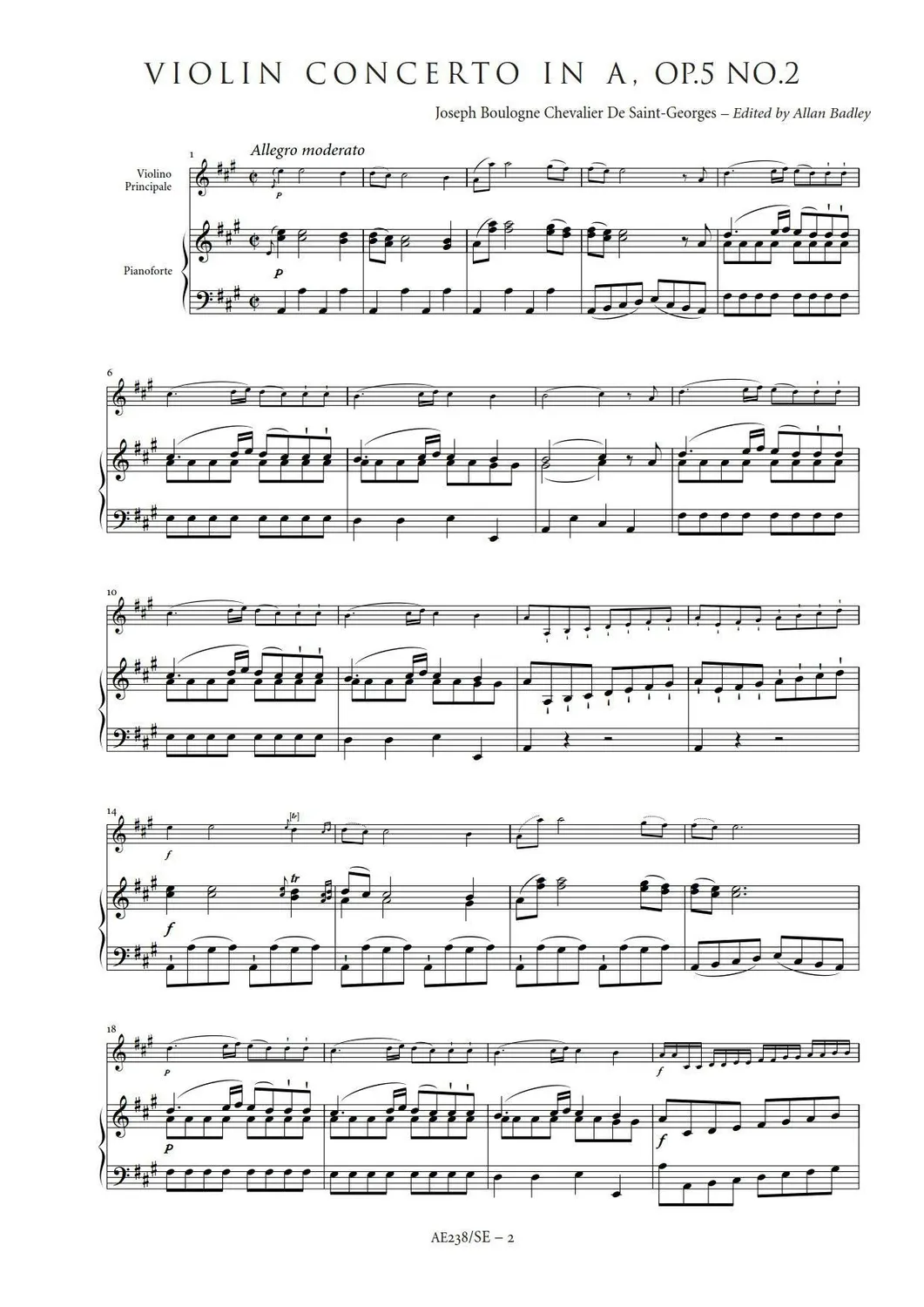 Artaria Saint-Georges Violinkonzert A-Dur op. 5 Nr. 2 Aufführungsmaterial