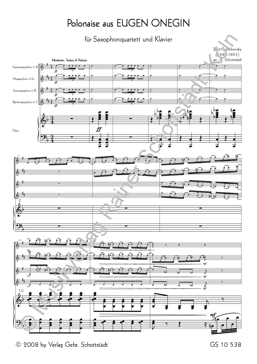 Musikverlag Rainer Schottstädt Polonaise Eugen Onegin Noten Saxophon