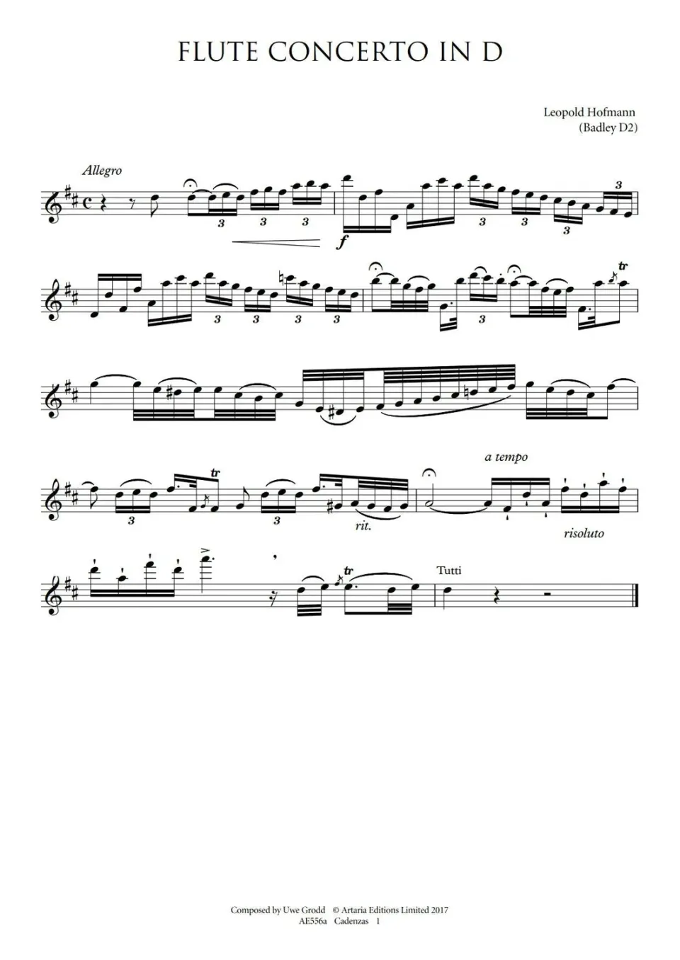 Artaria Hofmann Kadenzen Flötenkonzert D-Dur AE556a PDF