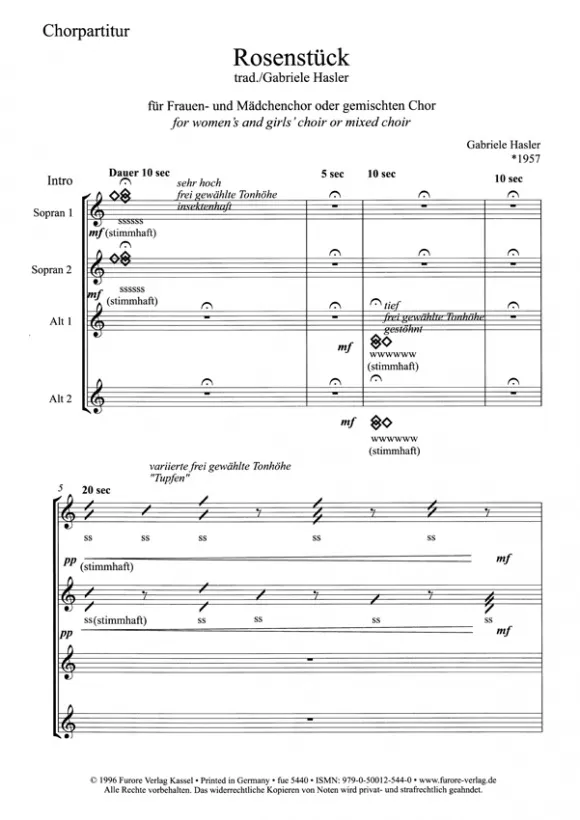 Furore Edition Rosenstück Chornoten Frauenchor Klavier