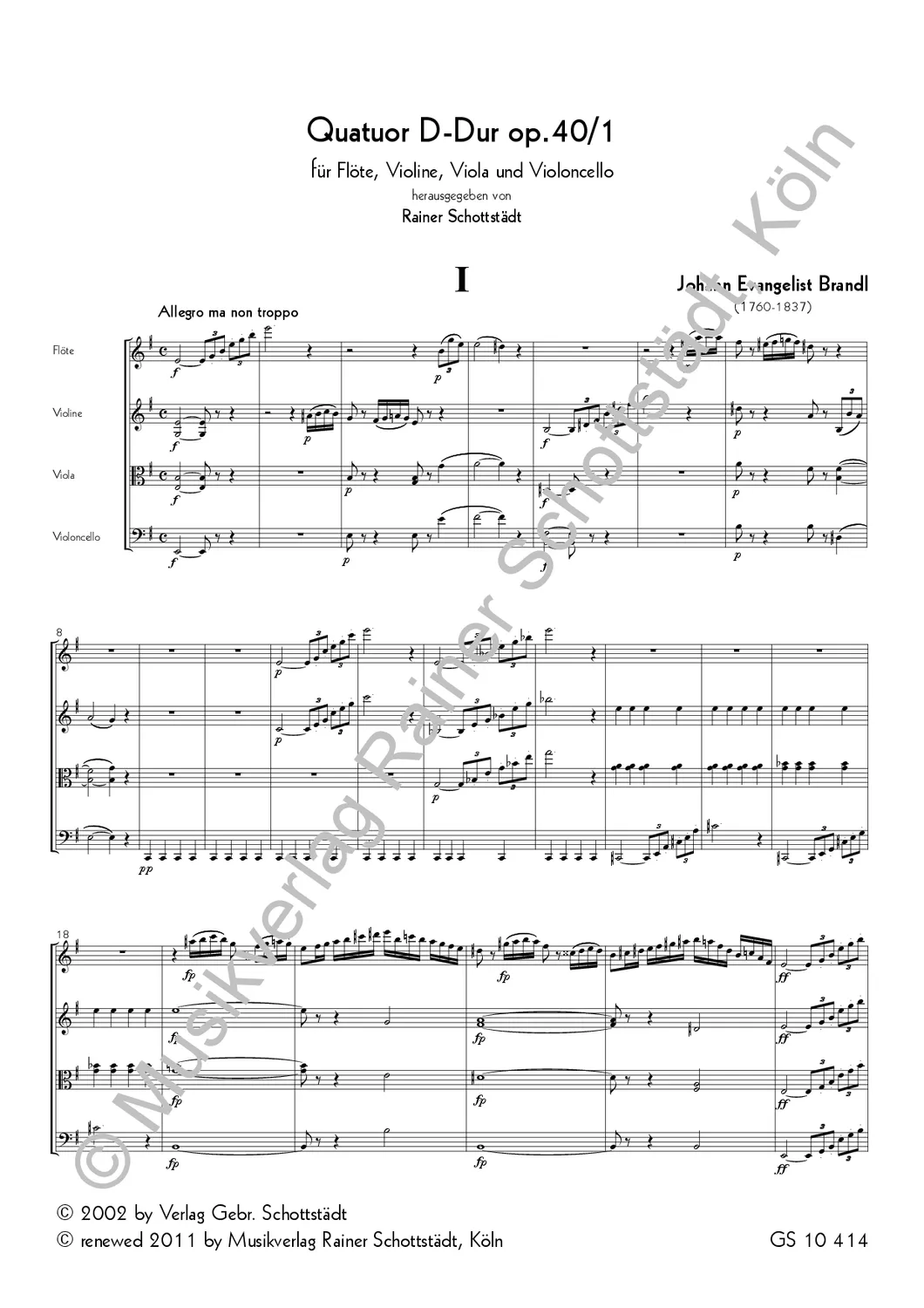 Musikverlag Rainer Schottstädt Quatuor e-moll op. 40/1 Noten Quartett