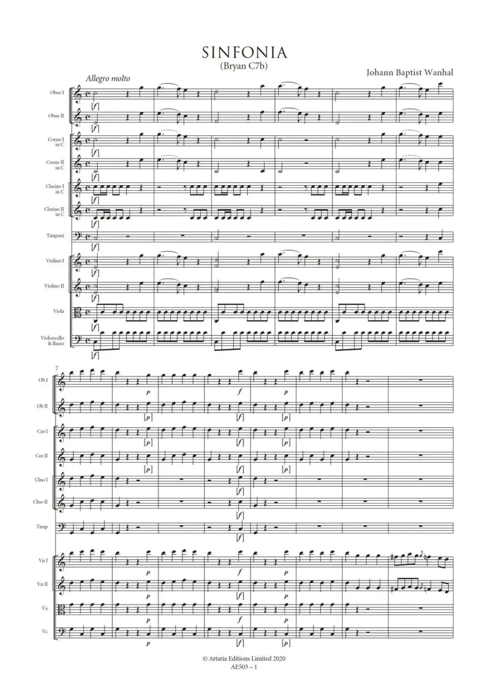 Artaria AE503 Sinfonia C-Dur Bryan C7b Noten