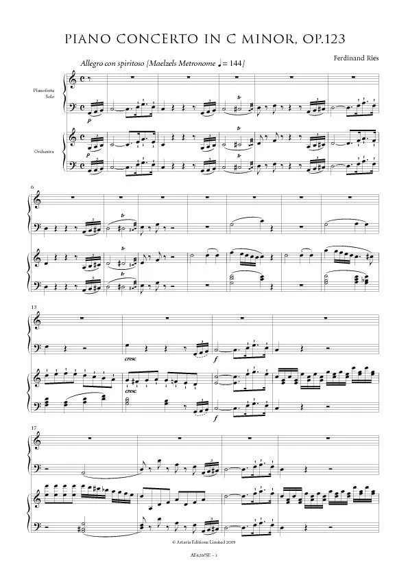Artaria Ries Piano Concerto No.6 in C Major Op.123 Partitur
