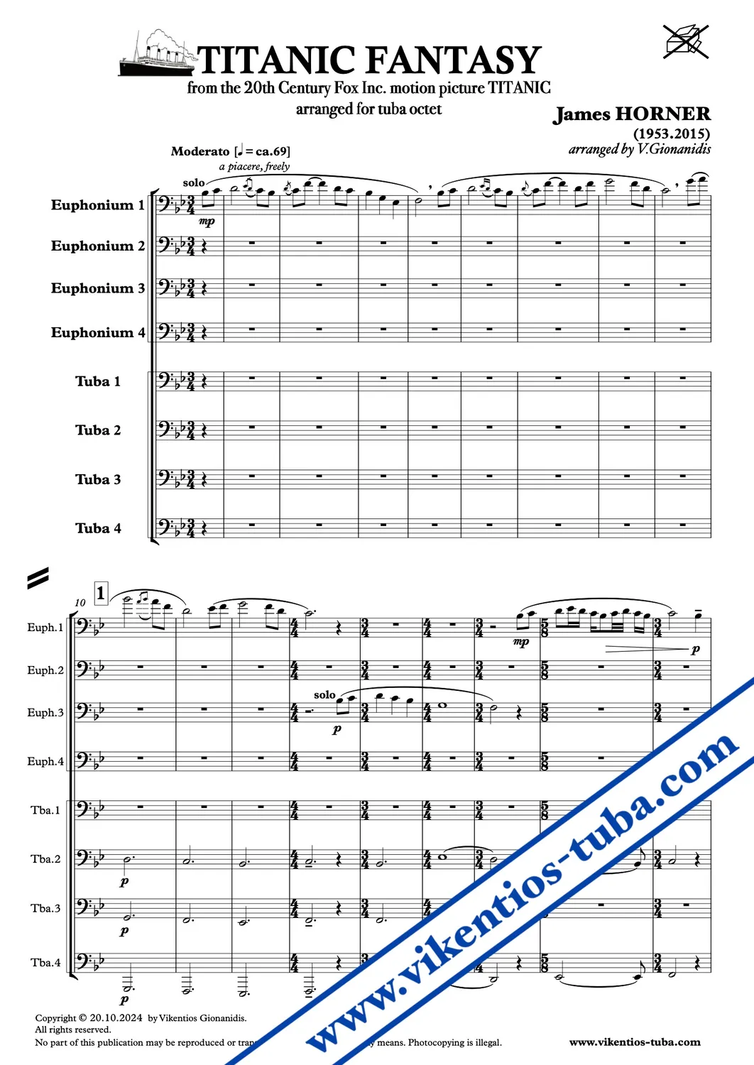 Vikentios Gionanidis Titanic Fantasy Horner Noten Tuba-Oktett