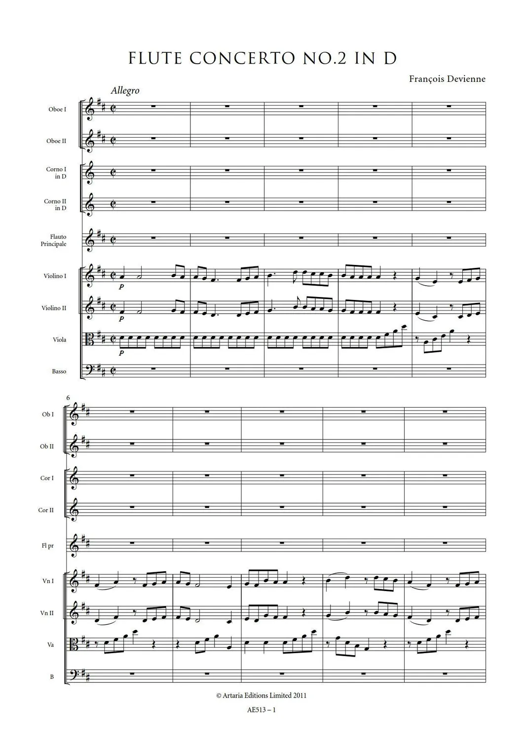 Artaria Devienne Flötenkonzerte Nr. 1–12 Noten
