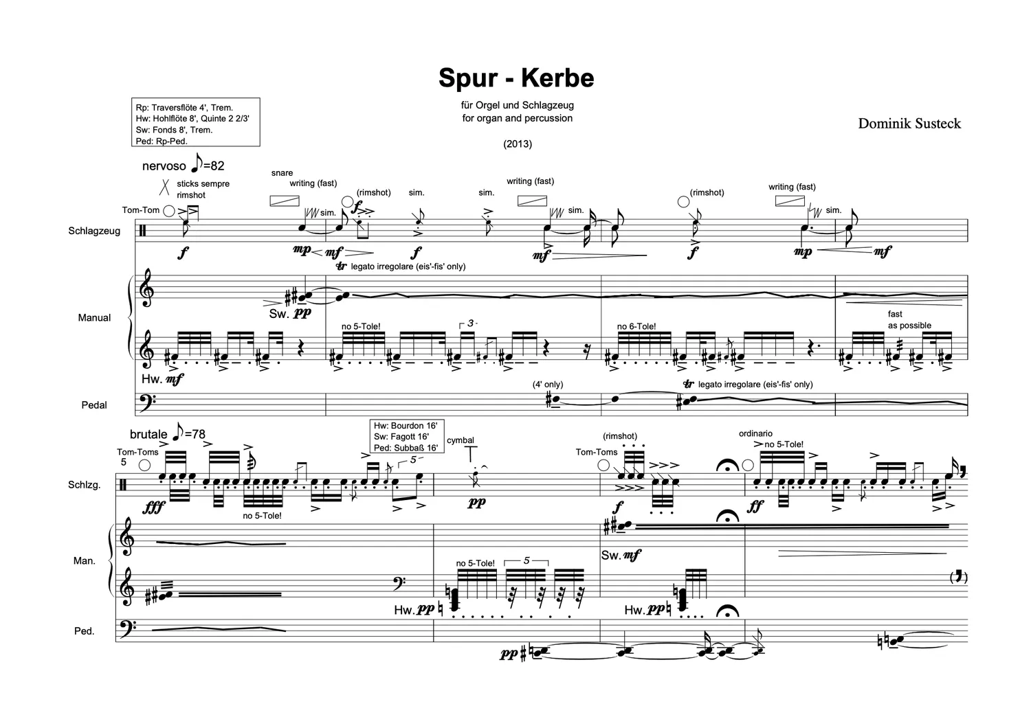 Are Musik Verlag Susteck Spur-Kerbe Schlagzeug Orgel Partitur
