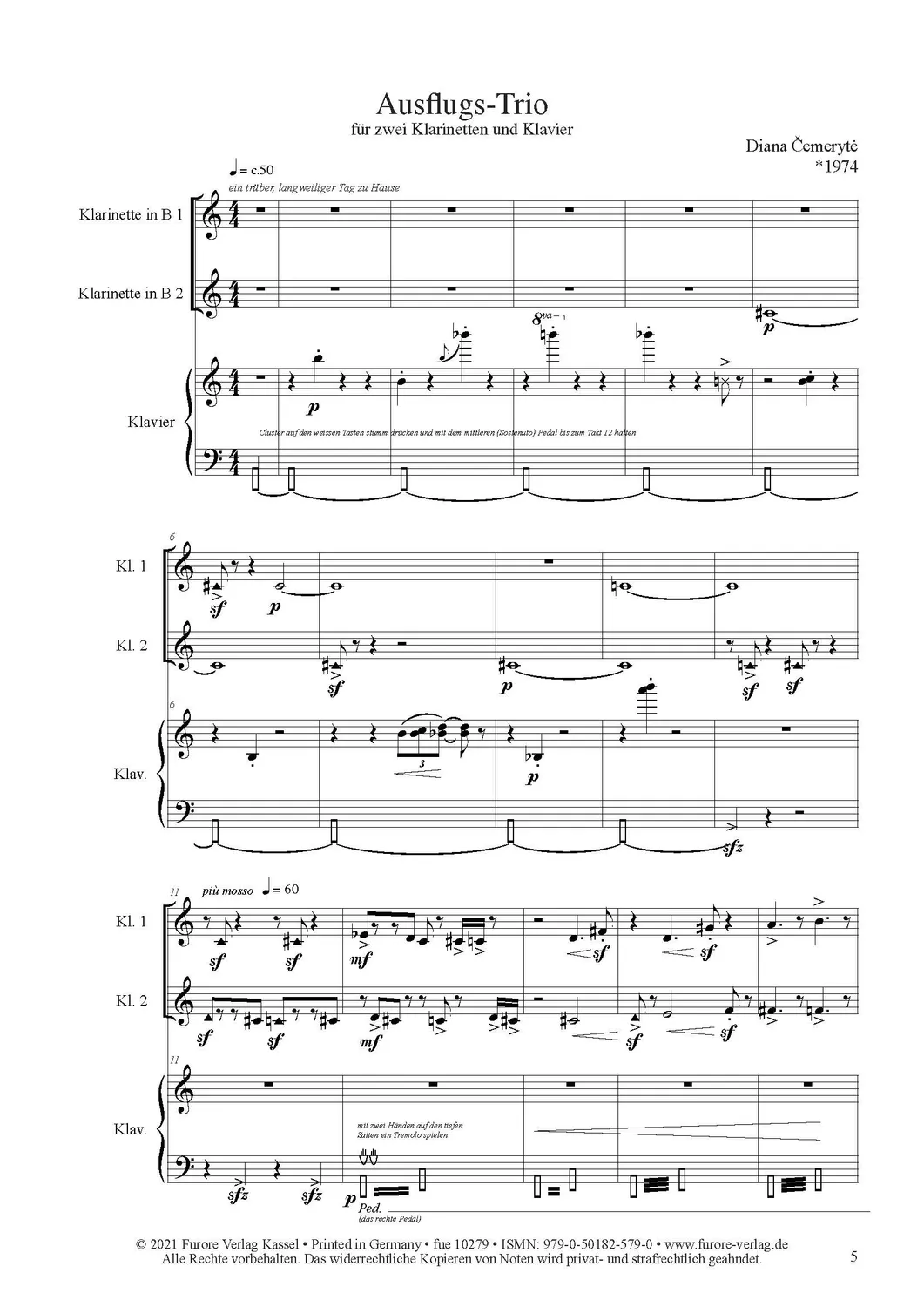 Furore Edition Ausflugs-Trio für zwei Klarinetten in B und Klavier Noten