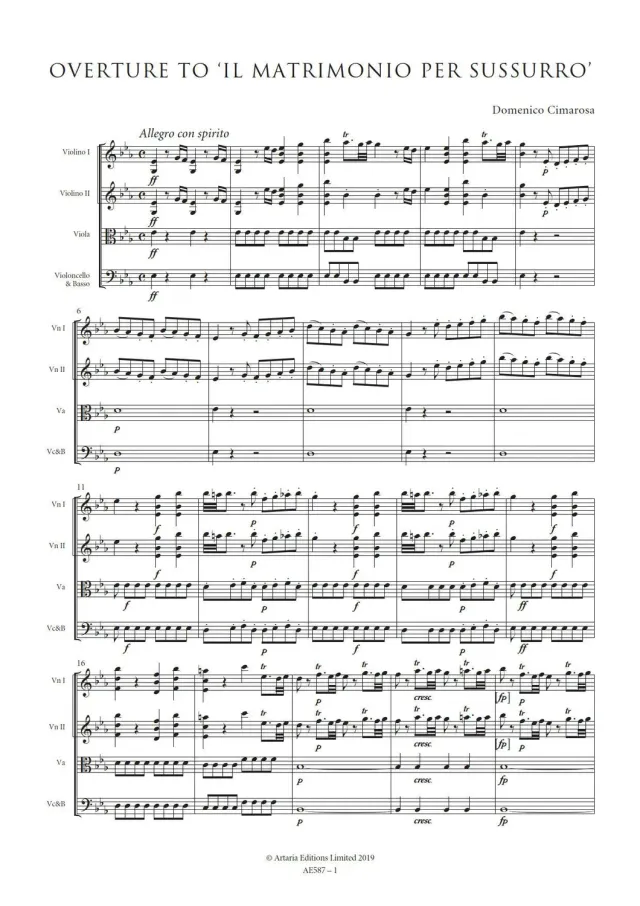 Artaria Cimarosa Ouvertüre Matrimonio sussurro Partitur