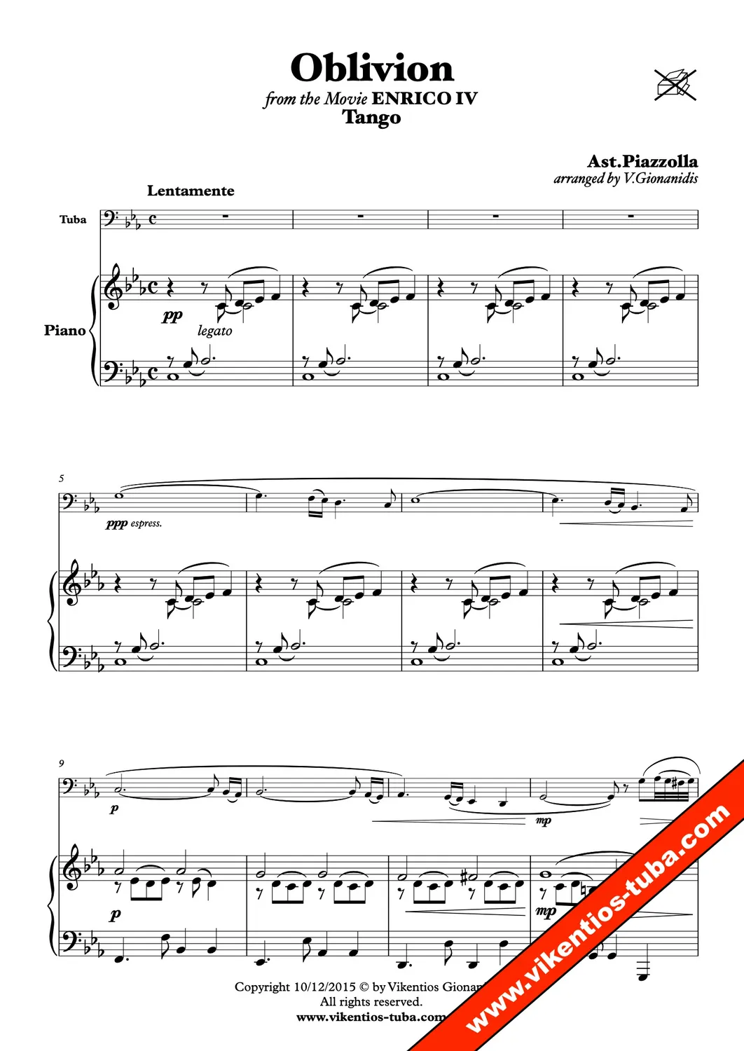 Vikentios Gionanidis Oblivion Noten für Tuba und Klavier
