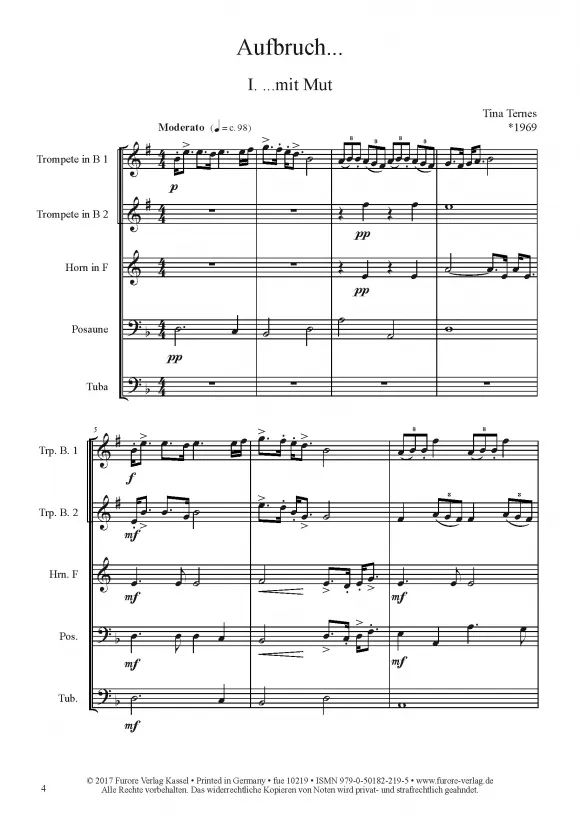 Furore Edition Aufbruch Partitur für Blechbläserquintett