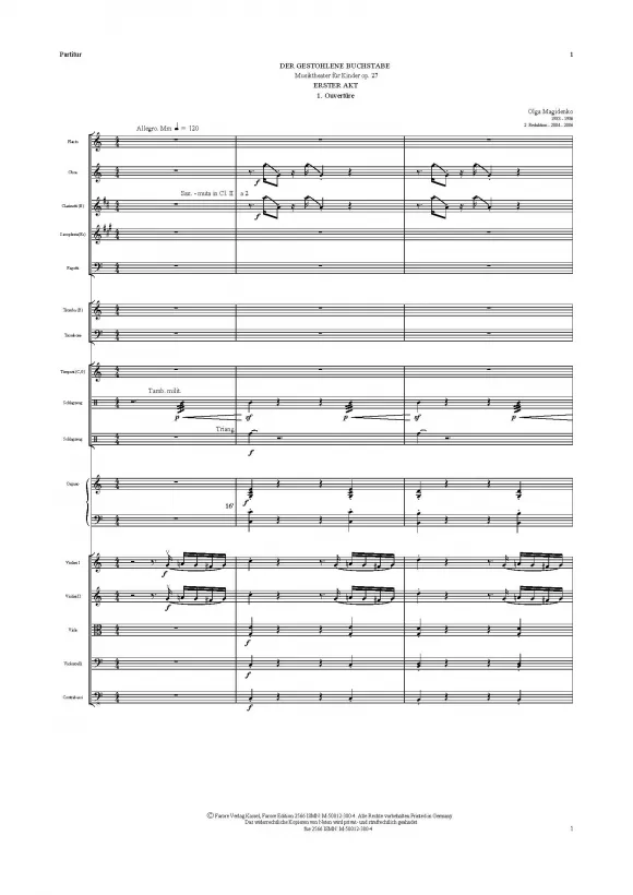 Furore Edition Der gestohlene Buchstabe Kinderoper Partitur op. 27