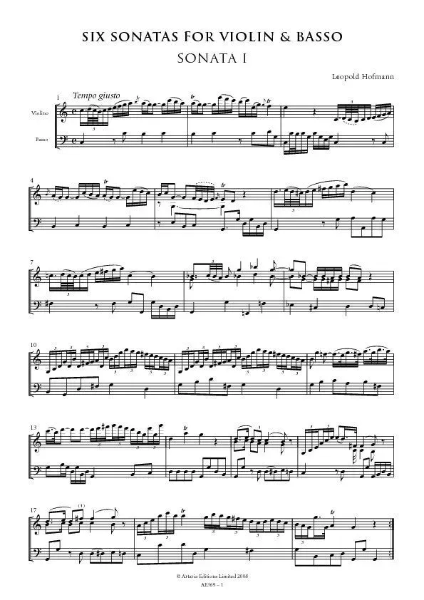 Artaria Hofmann Sechs Sonaten Violine Basso Kammermusik