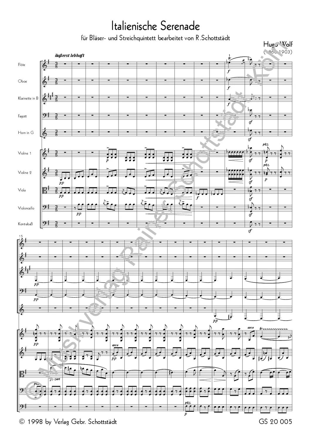 Musikverlag Rainer Schottstädt Italienische Serenade Noten Nonett
