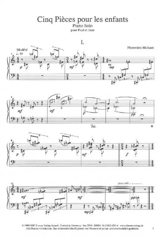Furore Edition 5 Pièces op. 12 Klaviernoten leicht