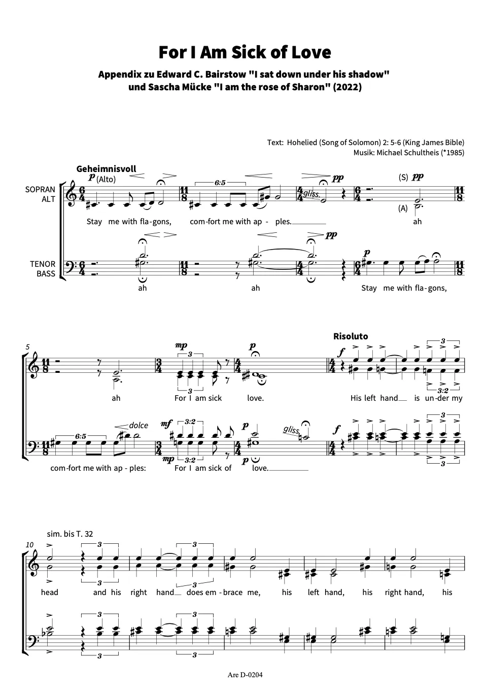 Are Musik Verlag Schultheis For I Am Sick of Love Chornoten