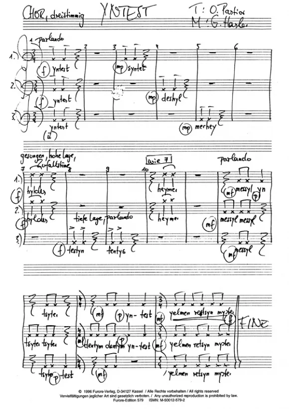 Furore Edition Yntest Partitur Frauenchor Gemischter Chor