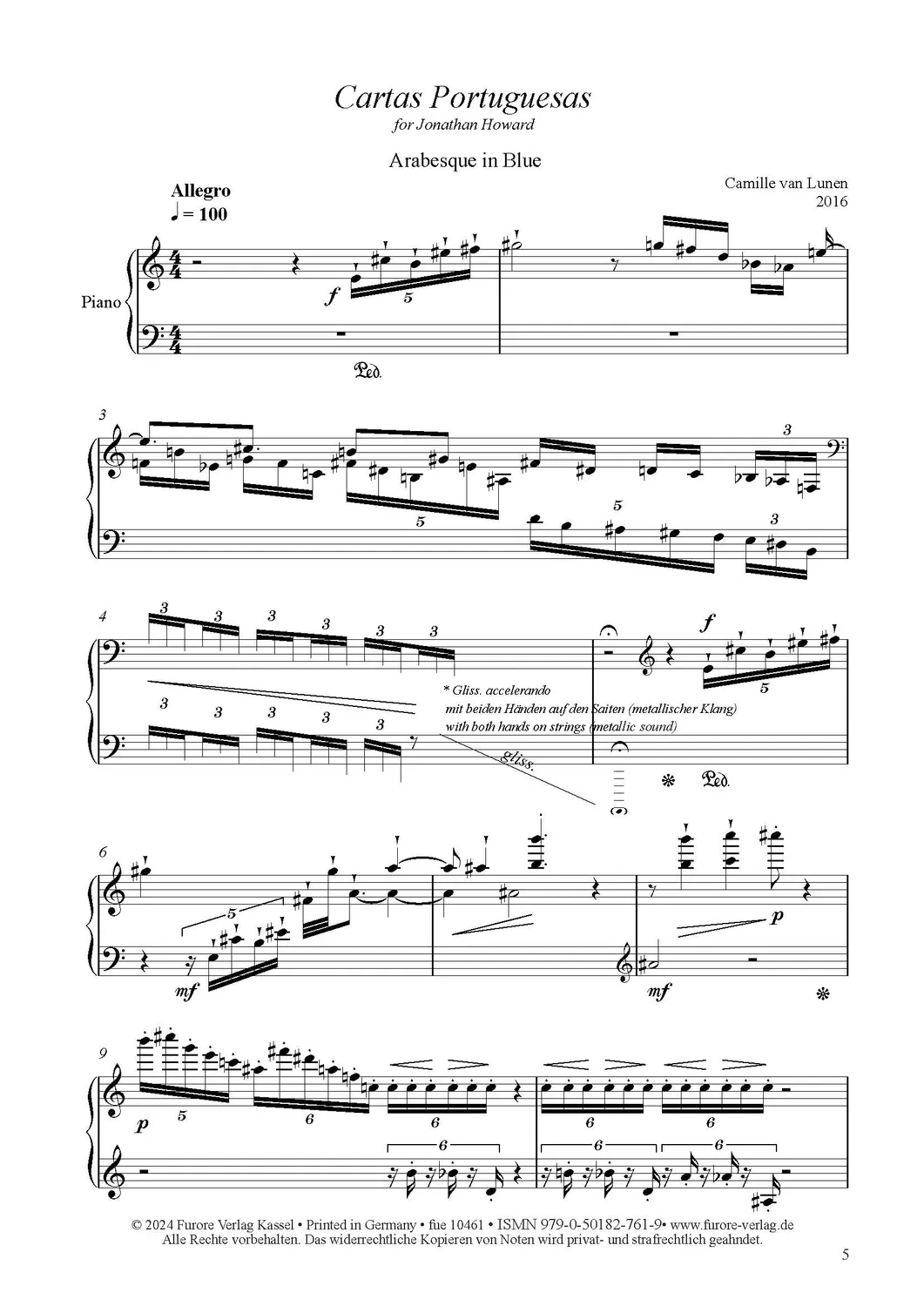 Furore Edition Cartas Portuguesas Klaviernoten 2016