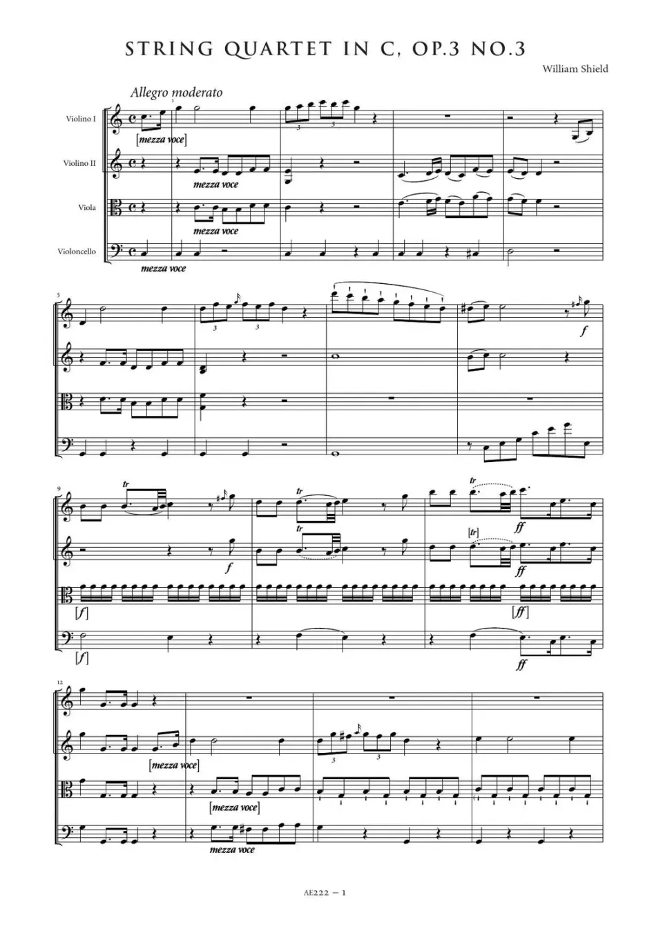 Artaria Shield String Quartet in C major, Op. 3, No. 3